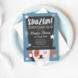 Söt Magisk Show Valp Magiker Födelsedagsfest Inbjudningar