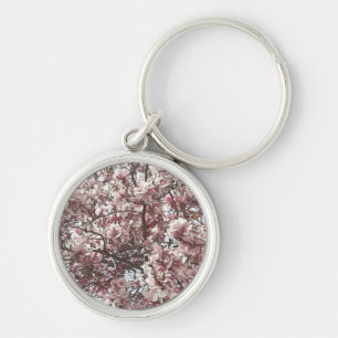 Söt Magnolianyckelring Rund Silverfärgad Nyckelring