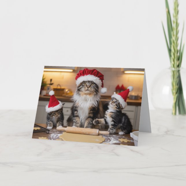 Söt Maine Coon julgodiskort Kort (Framsida)