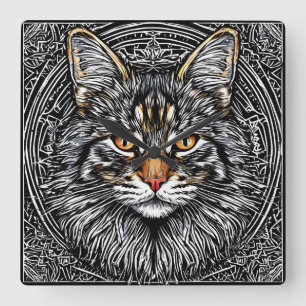 Söt Maine Coon Katt Fyrkantig Klocka