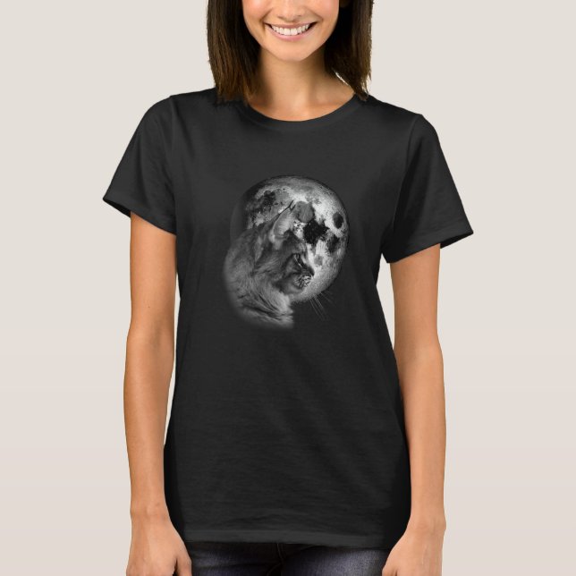 söt Maine Coon Katt med Moon Cat T Shirt (Framsida)
