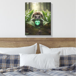 Söt Maj-Igelkott med Smaragd Hjärtat Canvastryck