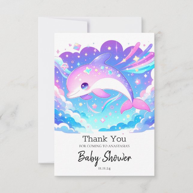 Söt Majestic Dolphin Baby Shower Tack Kort (Framsida)