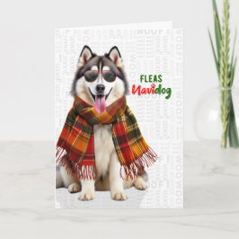 Söt Malamute Hund Roliga Loppor Navidog Jul Helgkort