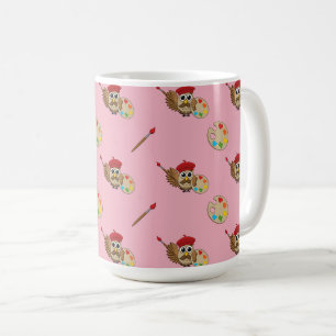 Söt målare uggla tecknad serie kaffemugg