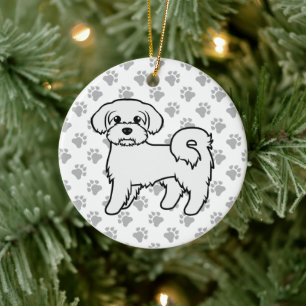 Söt malteser-illustration av tecknad hund julgransprydnad keramik