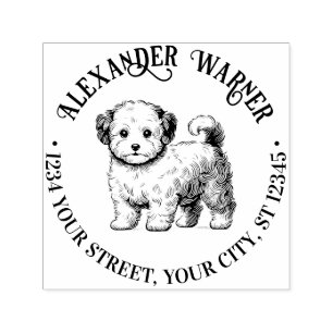 Söt Maltipoo Hund Stående Namn Returadress Självfärgande Stämpel