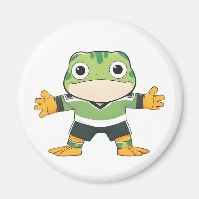 Söt målvakt groda fotboll Kawaii design Magnet (Framsidan)