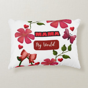 Söt Mama Min Värld Blommig Körsbär Hjärtan Design Prydnadskudde