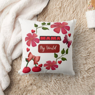 Söt Mama Min Värld Blommig Körsbärs Hjärtan Design Kudde