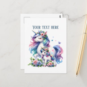 Söt Mamma baby enhörning lägg till text Vykort