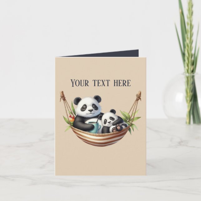 Söt Mamma baby panda björnar lägg till text Kort (Framsida)