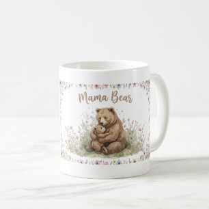 Söt Mamma Björn och Baby Björn Blommig Akvarell Kaffemugg