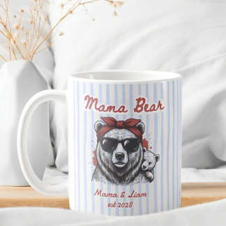 Söt mamma björn Personlig blåa ränder Mamma presen Kaffemugg