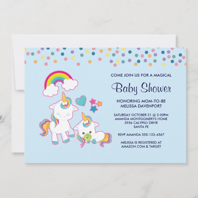 Söt mamma & enhörningsbaby Magisk babyfest Inbjudningar (Framsida)
