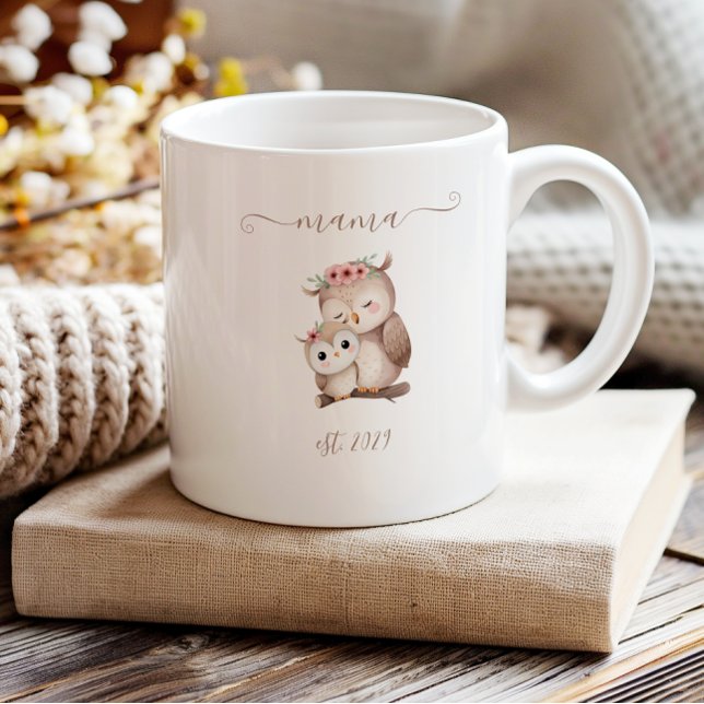 Söt mamma etablerade boho akvarell ugglor kaffemugg (Skapare uppladdad)