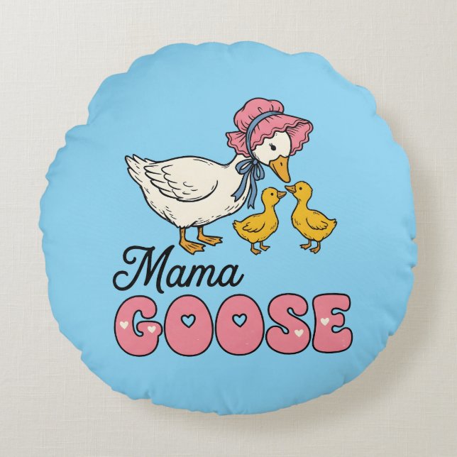 Söt Mamma gås ordkonst  Rund Kudde (Framsidan)