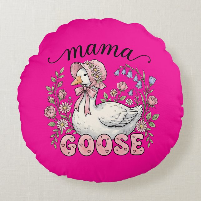 Söt Mamma gås ordkonst  Rund Kudde (Framsidan)