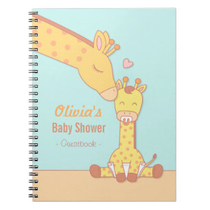 Söt Mamma-Giraff och Kalv Bebis Shower Gästbok Anteckningsbok Med Spiral