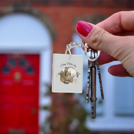 Söt mamma katt och kattungar anpassad nyckelring