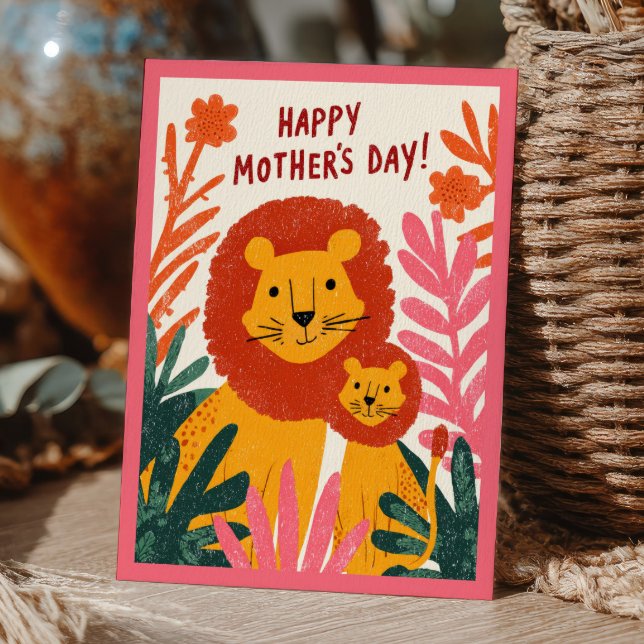 Söt mamma lejoninna & hennes unge botanisk mors da vykort (Skapare uppladdad)