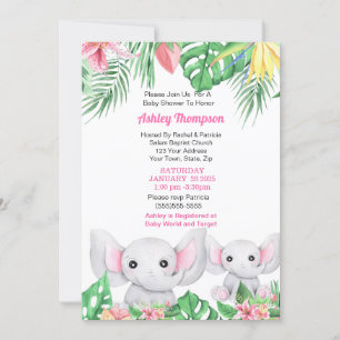 Söt mamma och baby elefant Tropisk baby shower Inbjudningar