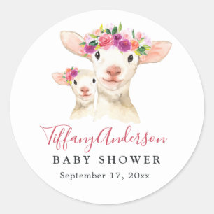 Söt mamma och baby lamm Blommig baby shower dekal Runt Klistermärke