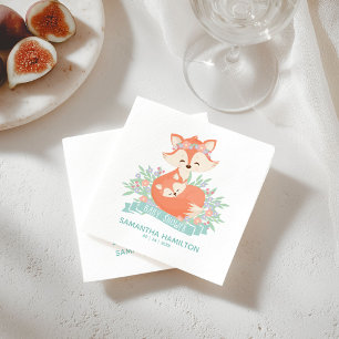Söt Mamma och Baby Räv Skogs Pojke Baby Shower Pappersservett