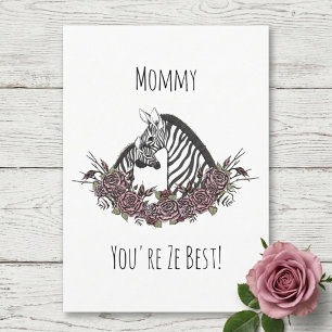Söt Mamma och Baby Zebra Glad mors dag Kort