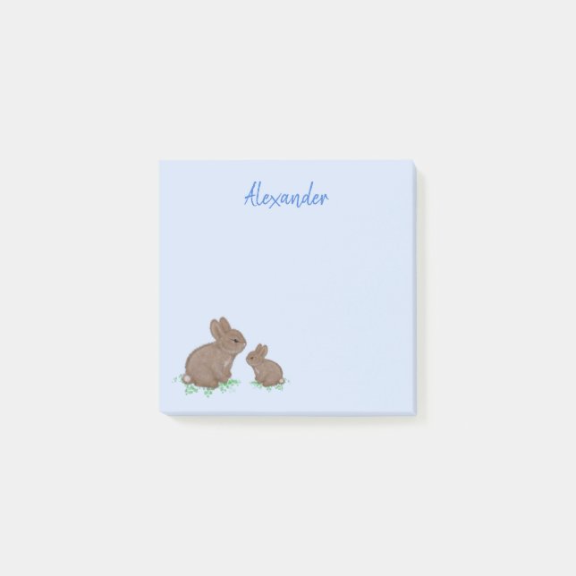 Söt mamma och babykanin i klöverblå post-it block (Framsida)