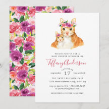 Söt mamma och babykatt Blommig baby shower