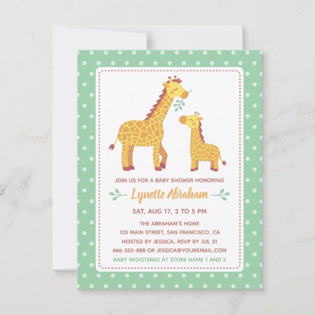Söt mamma och barn giraff baby shower inbjudningar (Framsida)