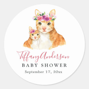 Söt mamma och bebis katt blomster baby shower deka runt klistermärke