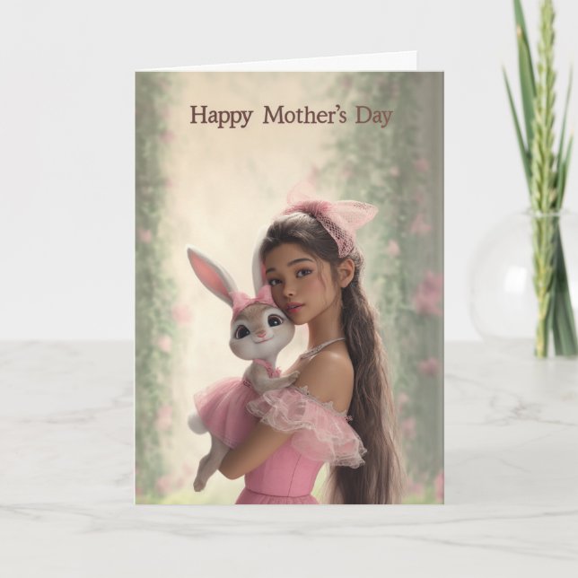 Söt mamma som håller kanin bebis mors dag kort (Framsida)