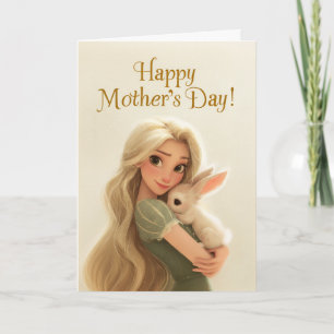 Söt mamma som håller kanin Glad mors dag Kort