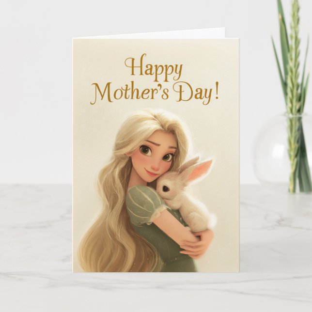 Söt mamma som håller kanin Glad mors dag Kort (Framsida)