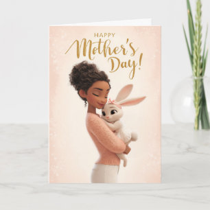 Söt mamma som kramar kaninbaby Glad mors dag Kort