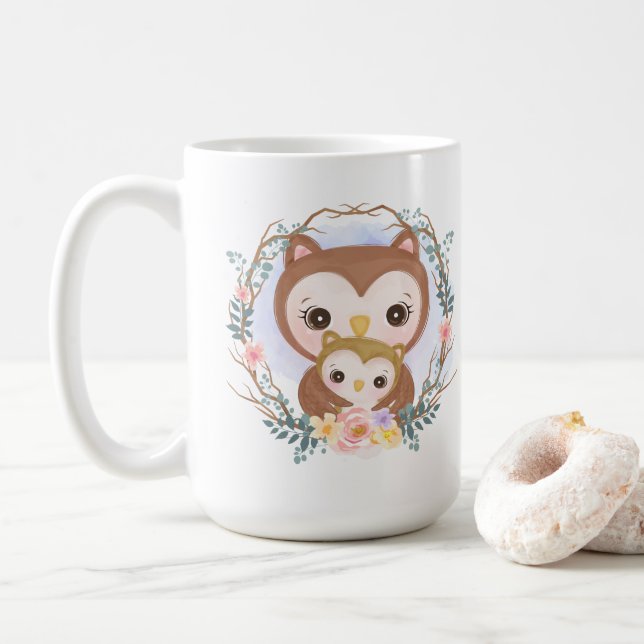 Söt Mamma uggla gravid-meddelande Kaffemugg (Med munk)