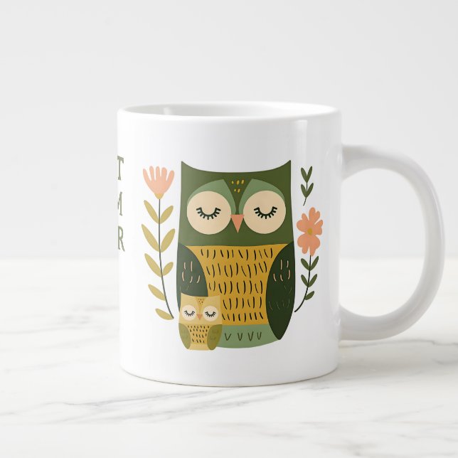 Söt mamma uggla & Ugglebarn Bästa mamma någonsin M Jumbo Mugg (Höger)
