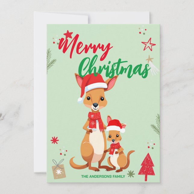 Söt MAMMA unge känguru tomte jul högtid namn Julkort (Framsida)