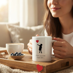 Söt mammas hjärta ballong barn silhuett kaffemugg