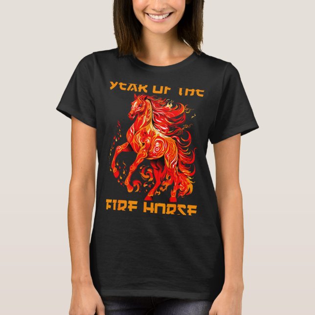 Söt mån häst eld år ja ny kinesisk glad t shirt (Framsida)