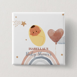 Söt mån stjärna Afroamerikanska barn baby shower Knapp