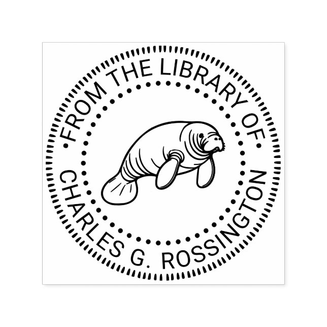 Söt manat sjöko #2 Rund bibliotek boknamn Självfärgande Stämpel (Design)