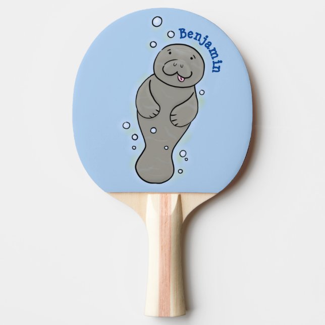 Söt manatkalv med bubblor illustration pingisracket (Framsidan)