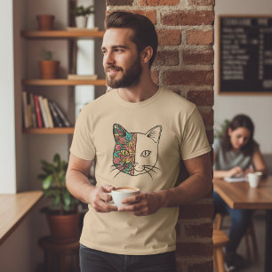 Söt Mandala Konstnärlig Blomma Katt Ansikte T-Shir T Shirt