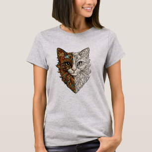 Söt mandala konstnärlig blommig katt ansikte t-shi t shirt