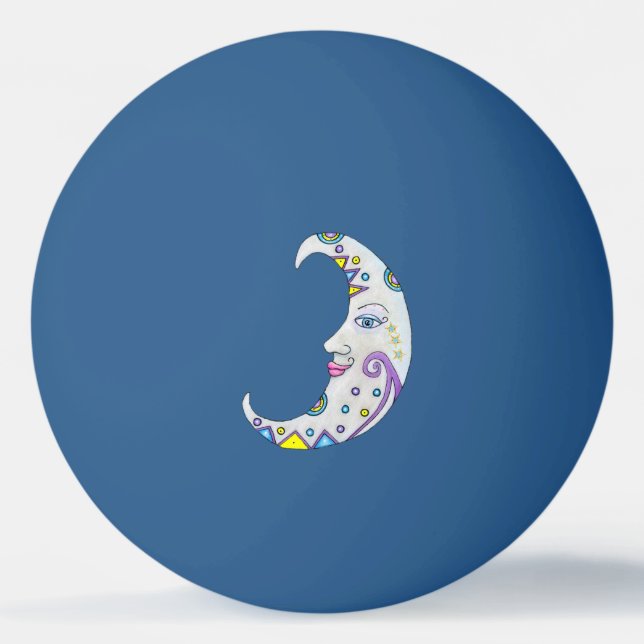 Söt Måne Ansikte Abstrakt Shapes Många Färg Pingisboll (Framsidan)