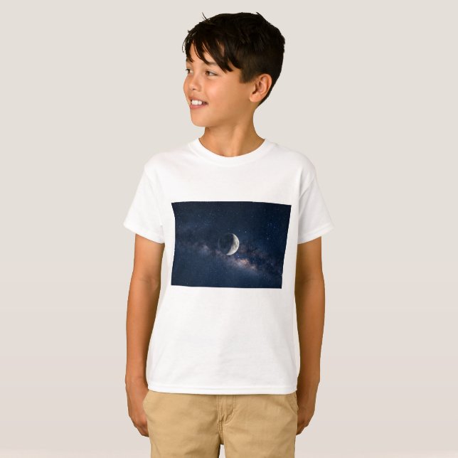 Söt måne och stjärnor barn t-shirt | Celestial nat (Hel framsida)