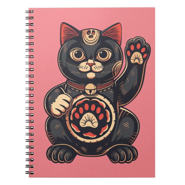 Söt Maneki Neko-kattutskrift japansk Anteckningsbok (Framsidan)